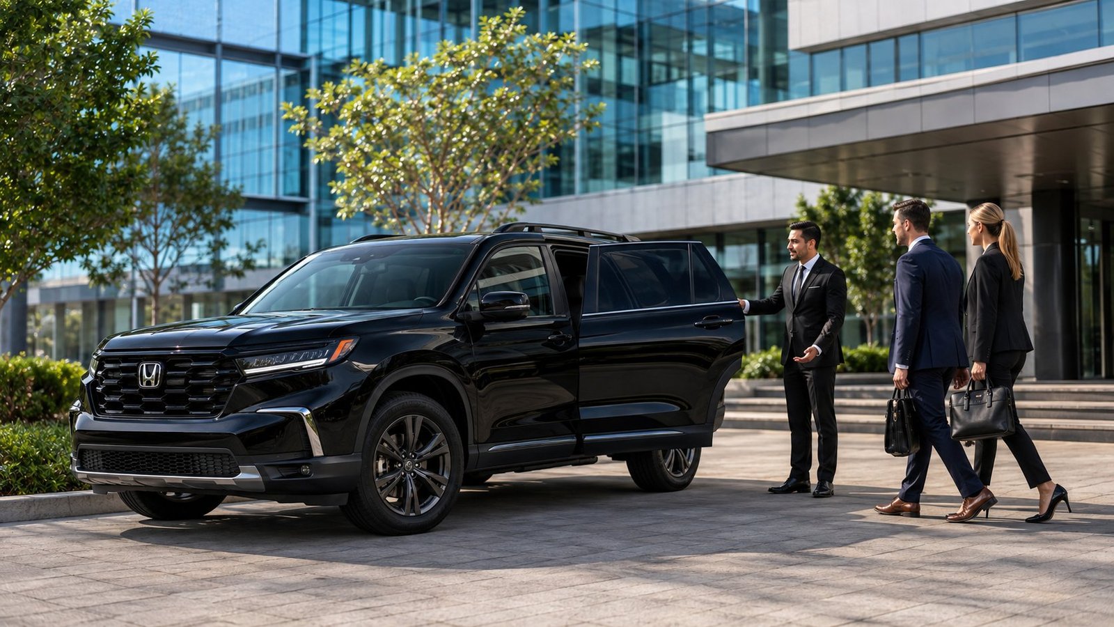 Volar DL Group driver greeting business clients outside their office